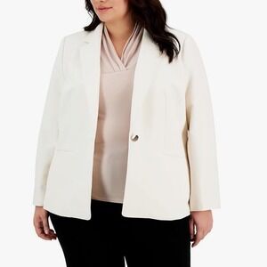 Anne Klein Women's Ivory Crepe Stretch Single Button Blazer Size 2 New With Tags
